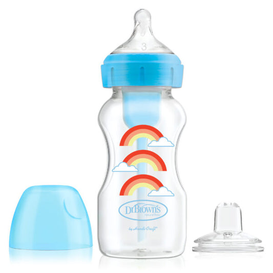 Dr. Brown’s Options+ brede halsfles bottle to sippy starterkit - 270ml Blauw