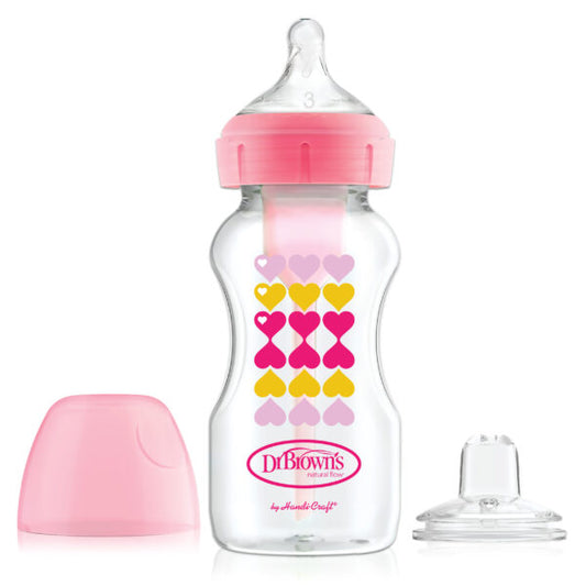 Dr. Brown’s Options+ brede halsfles bottle to sippy starterkit - 270ml Roze