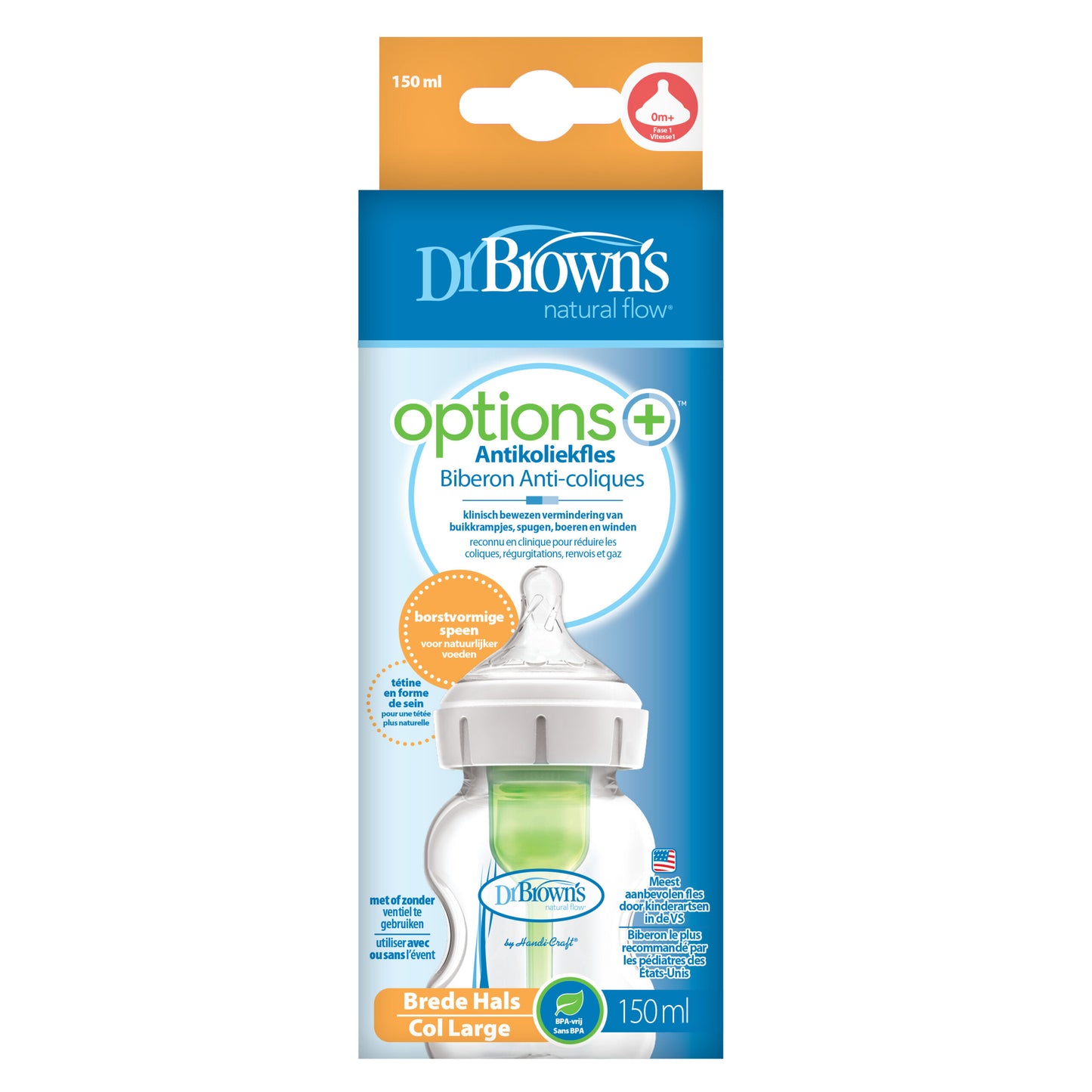 Dr. Brown’s Options+ anti-koliek brede halsfles - 150ml
