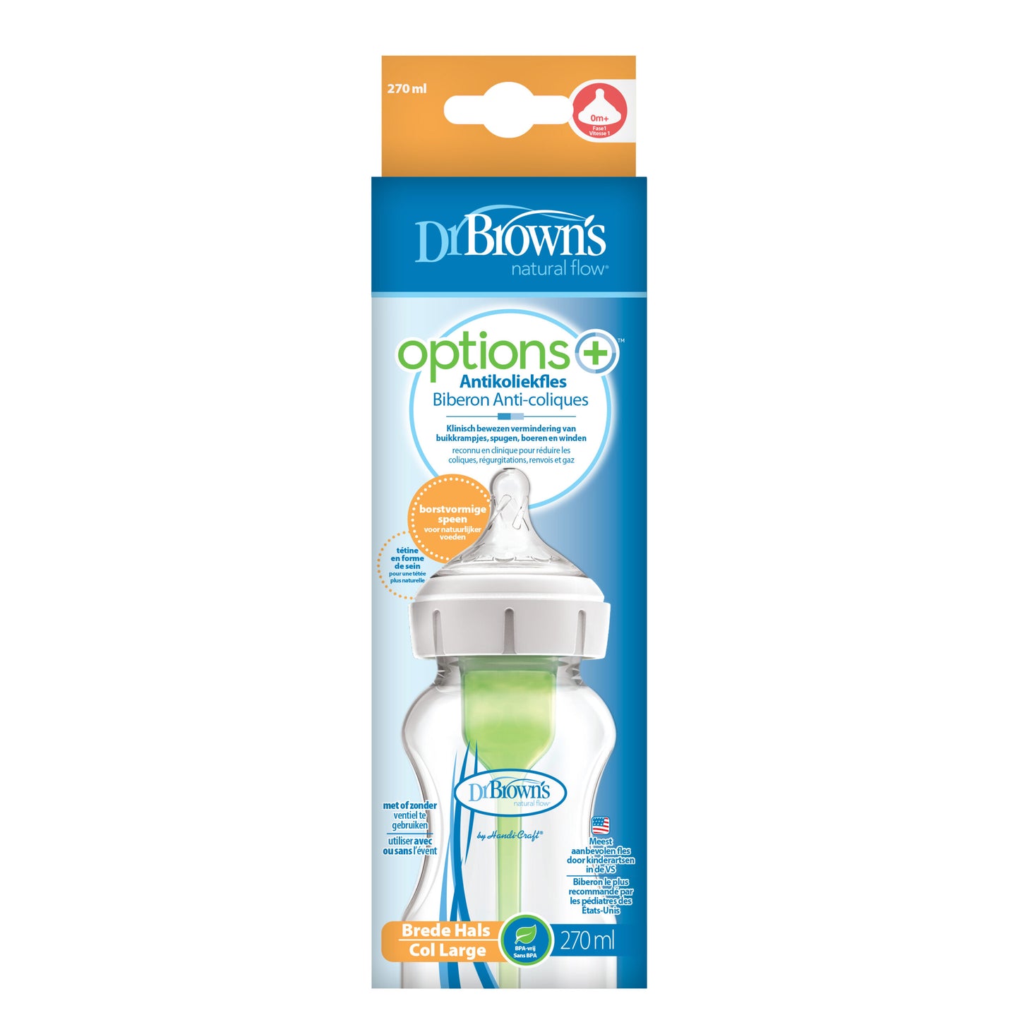 Dr. Brown’s Options+ anti-koliek brede halsfles - 270ml