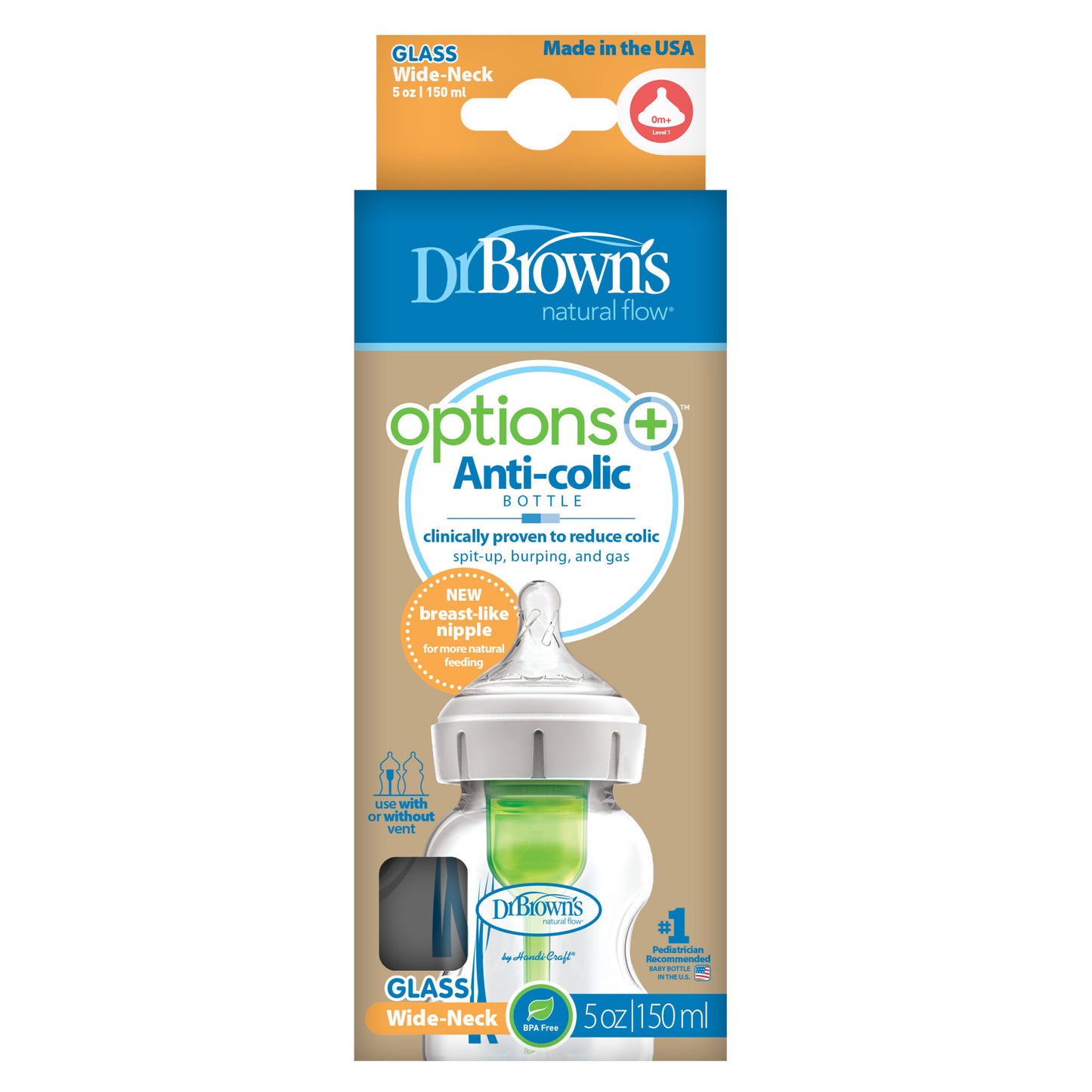 Dr. Brown’s Options+ anti-koliek brede halsfles glas - 150ml