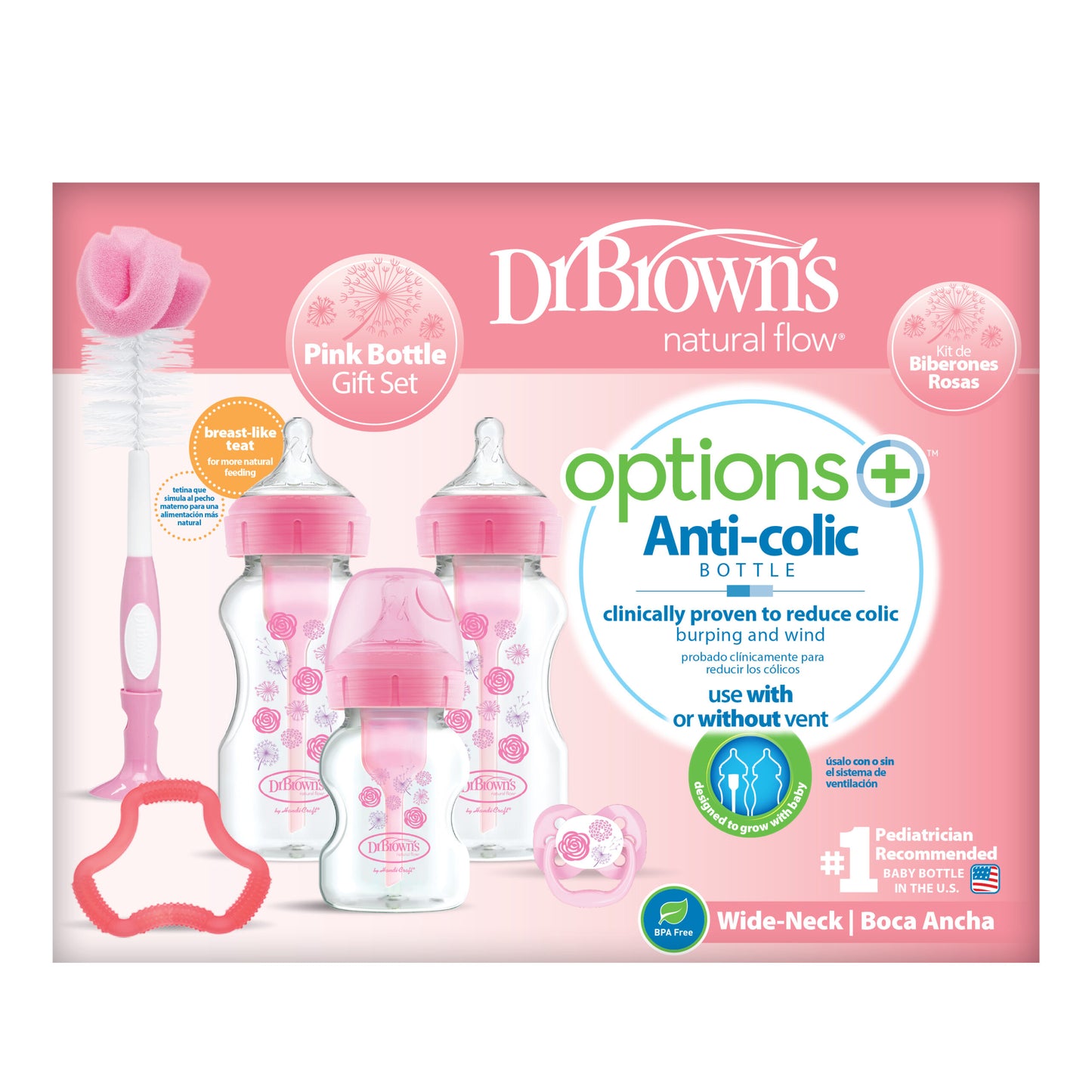 Dr. Brown's Options+ Anti-Colic Wide Neck Bottle Gift Set - Pink