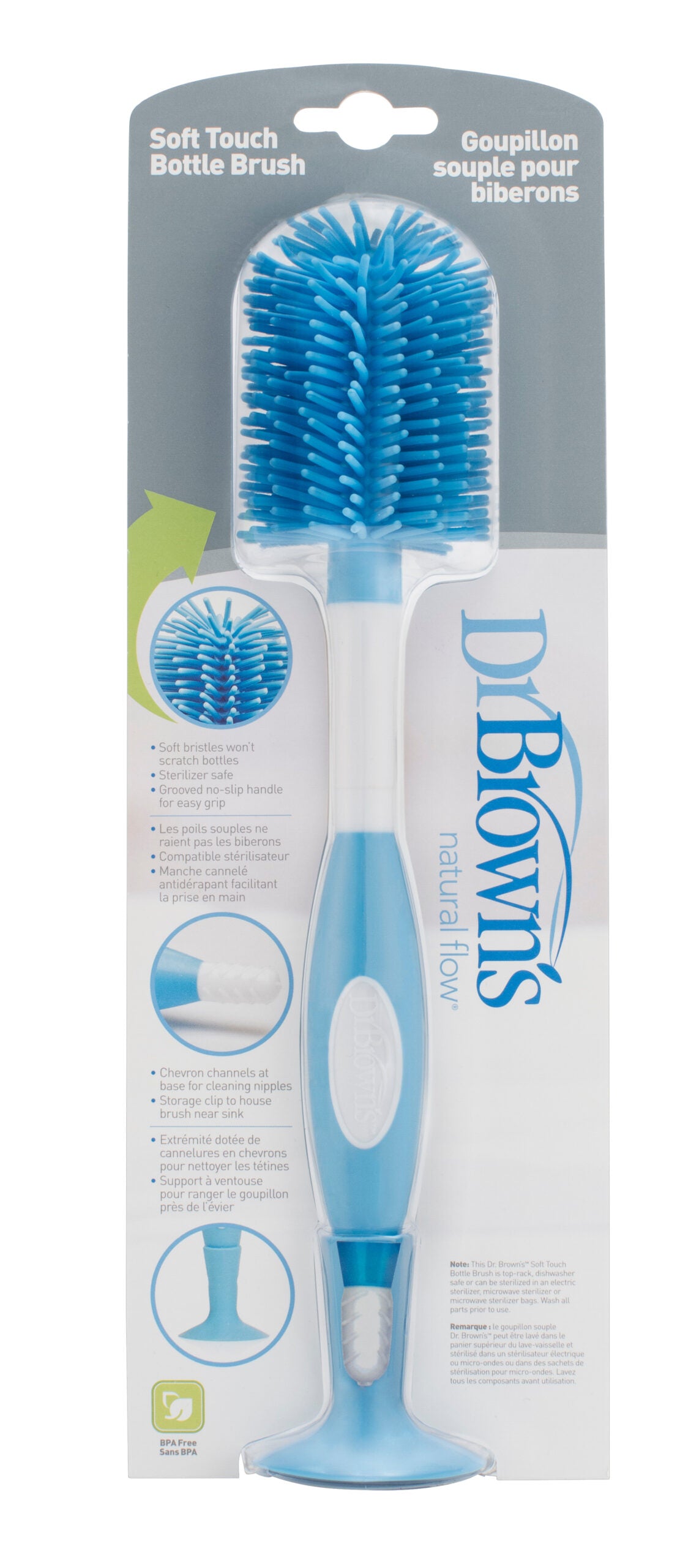 Dr. Brown’s silicone flessenborstel - Blauw/Roze